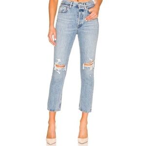 AGOLDE Riley High Rise Straight Crop Distressed Jeans